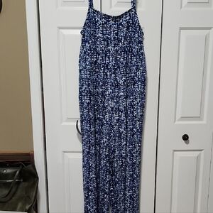 Lane Bryant Blue and White Patterned Jumpsuit